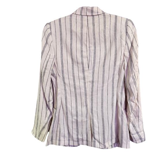 CHAPS Linen Blend off white with Navy Stripe Blazer NWT Sz 4 - Picture 3 of 7